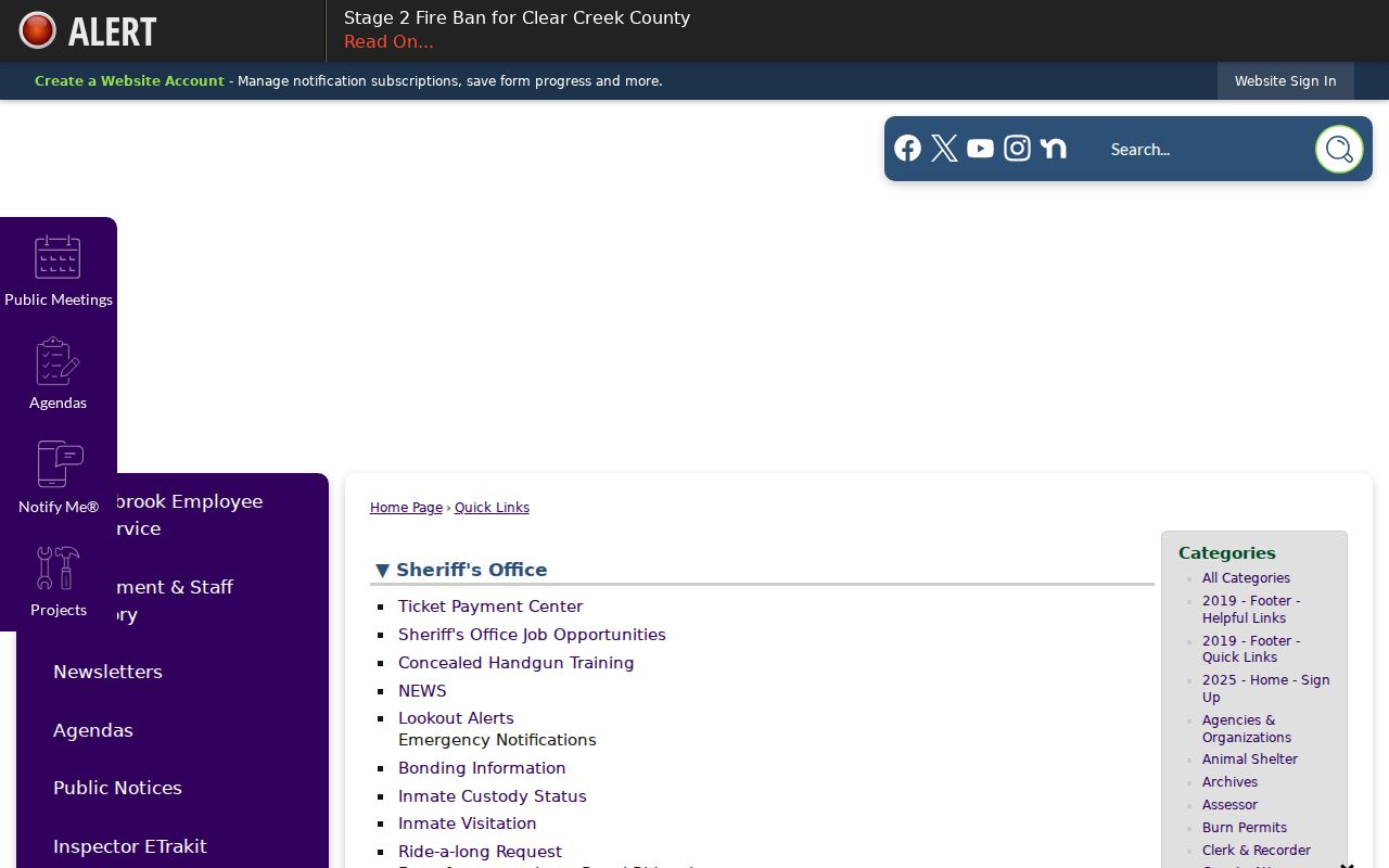 Clear Creek County sheriff custody links page