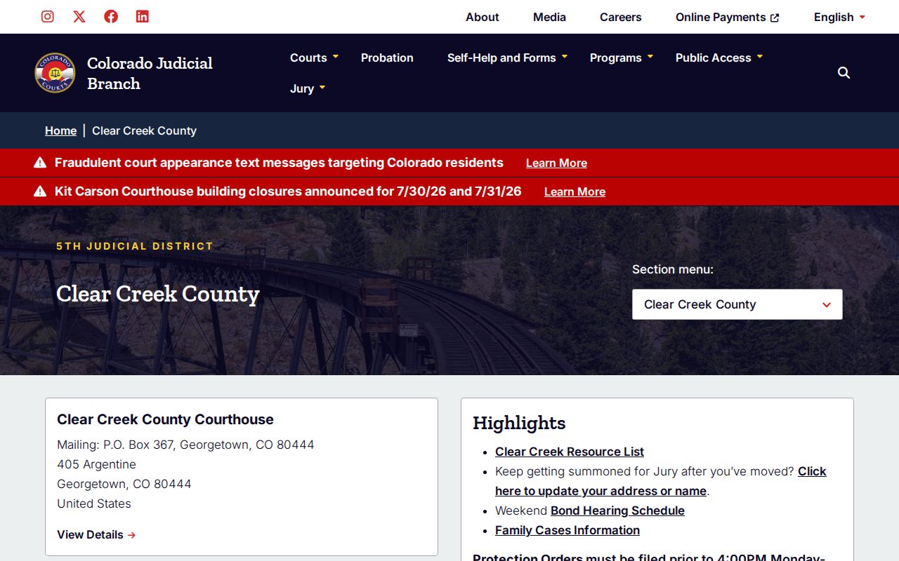 Clear Creek Combined Court official location page