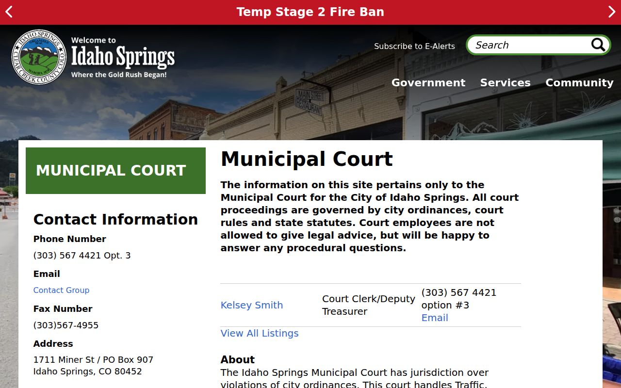 Idaho Springs criminal records municipal court channel