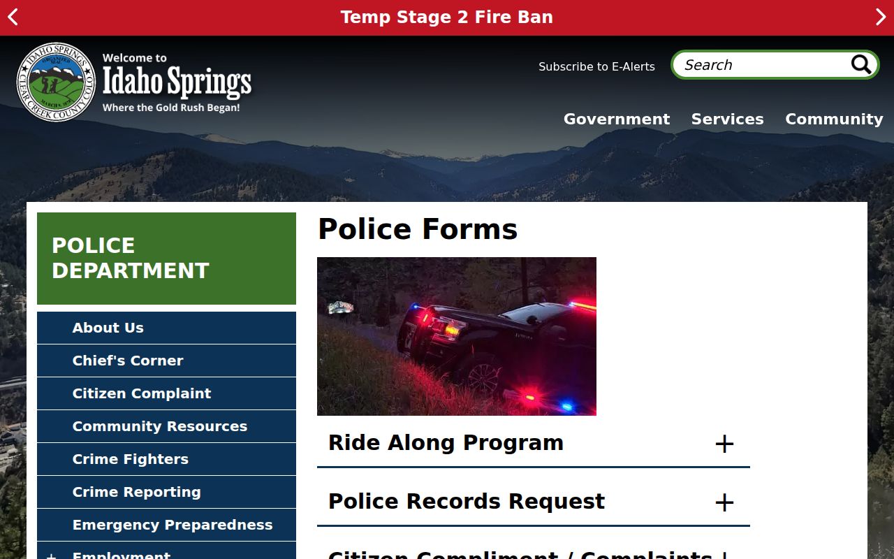 Idaho Springs criminal records police request forms