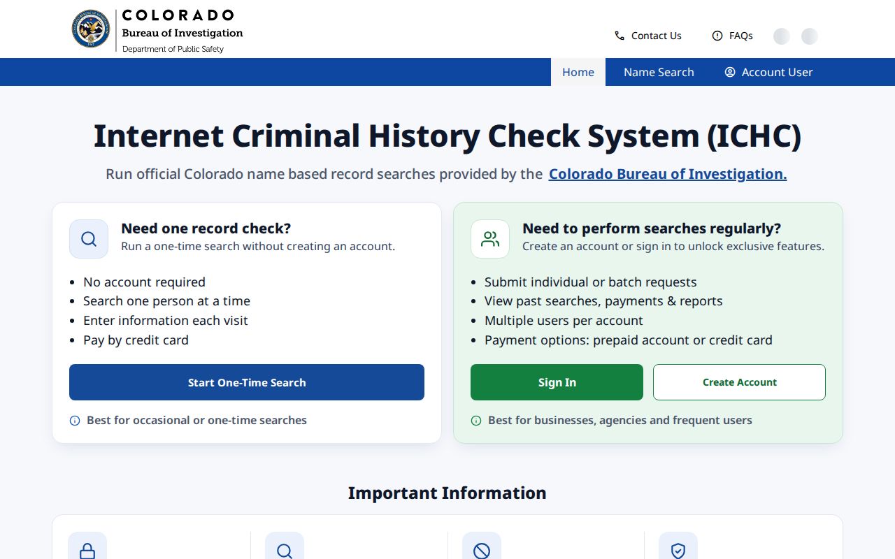 Clear Creek County criminal history search through ICHC