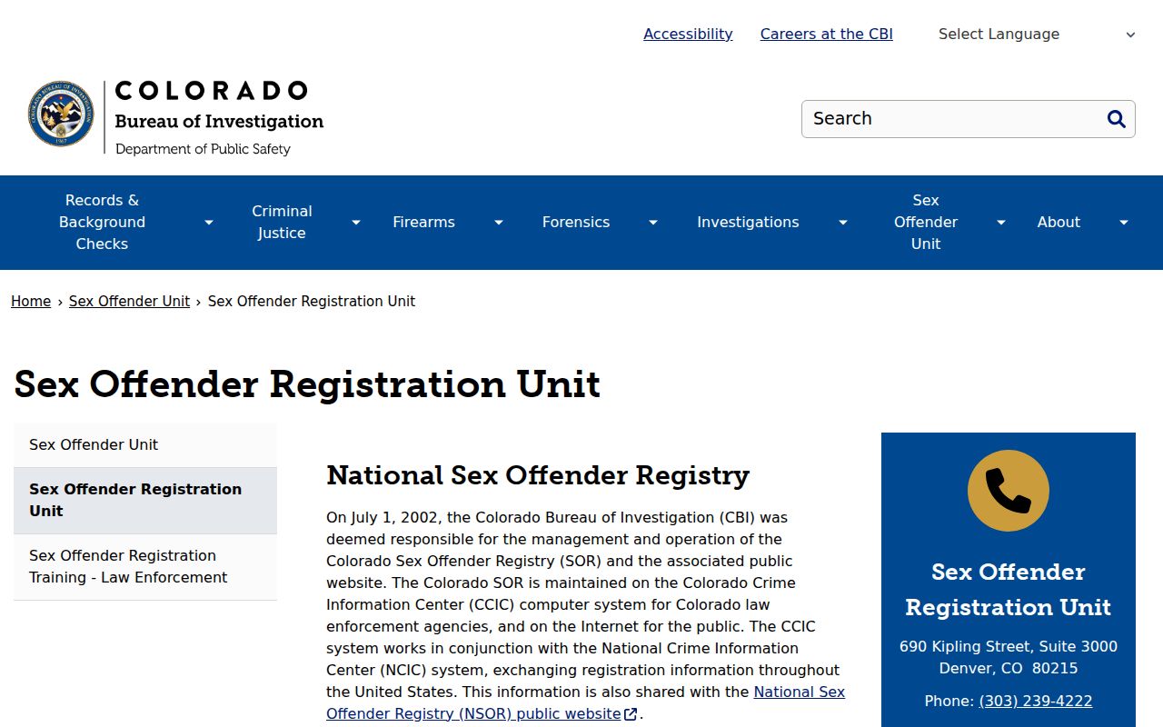 Clear Creek County sex offender search CBI registration unit