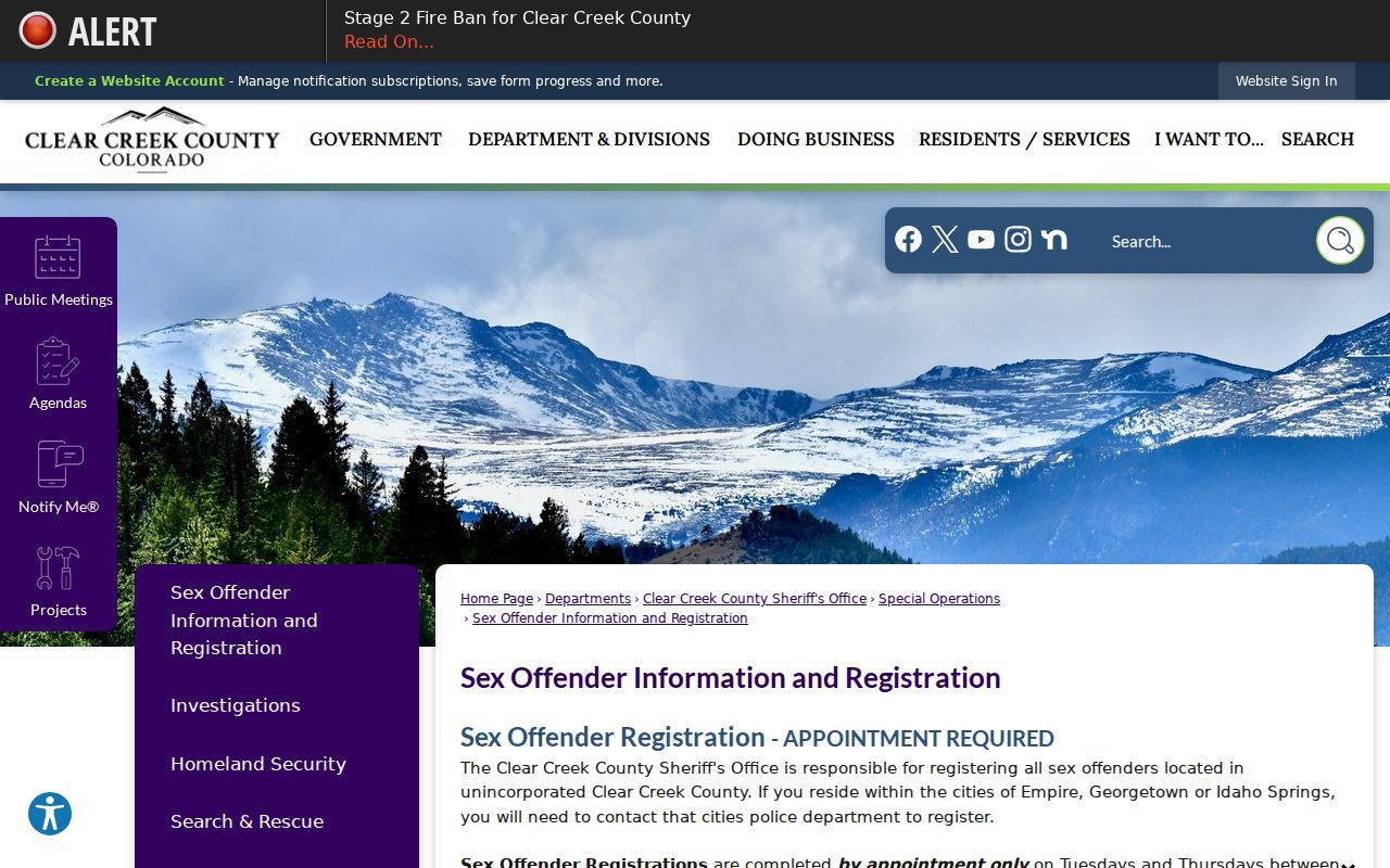 Clear Creek County sex offender registration office information